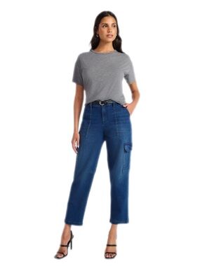 Sofia by Sofia Vergara High-Rise Cargo Barrel Jeans in Blue